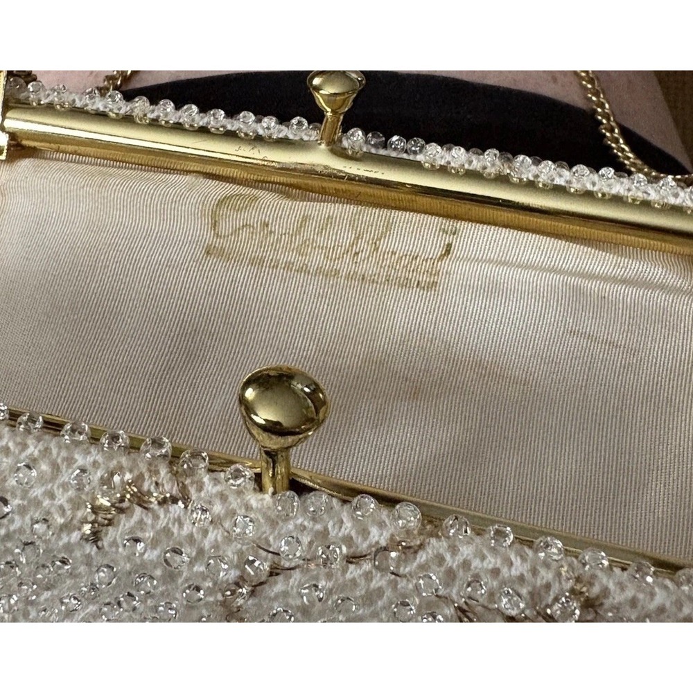 Vintage 1950-60s Lumiered Corde Beaded Hand Bag/Purse/Clutch Ivory/cream & Gold - Picture 5 of 14
